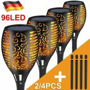 96 LED Solarleuchte Garten Beleuchtung Solar Licht Lampe Fackel Leuchte Flamme