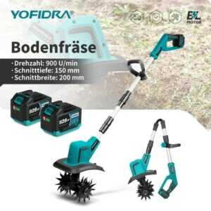 Elektro Akku Bodenhacke Bodenackerfräse Kultivator Gartenfräse Bürstenlos 1500W