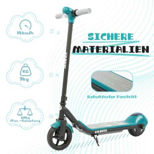 E-Scooter Kinder 14km/h Grün LED Licht Bluetooth klappbar Elektroroller ab 6 J