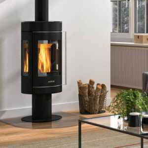 Kaminofen Justus Meva Stahl Schwarz 5,5 kW Schwedenofen Topplatte Glas
