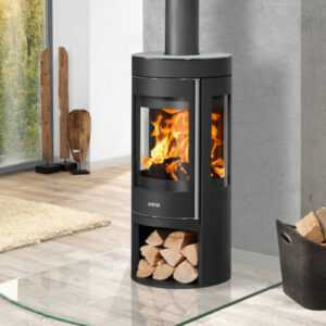 Justus Kaminofen Mino Trios 2.0 Schwarz Abdeckplatte Glas 5,5 kW raumluftunabh.