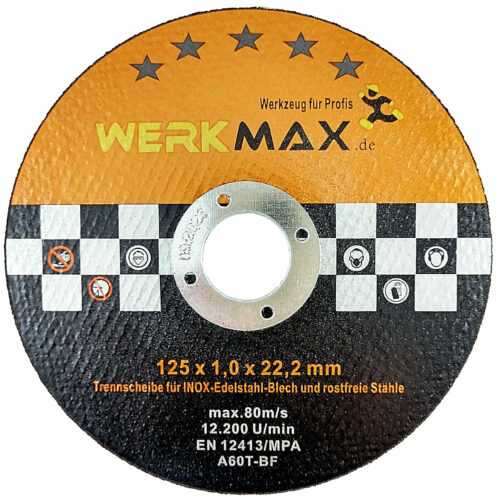 Werkmax Trennscheiben Metall 125mm x 1mm |  Metall Stahl Inox Blech Flexscheiben