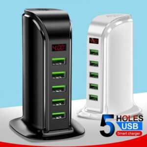 USB Schnellladestation Hub 5 Fach Mehrfach LCD Multi USB Port Ladegerät Adapter