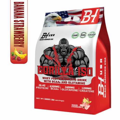 Isolate Whey Protein 5000g Banane & Erdbeere  | FAST ABSORBING-Black Hammer USA